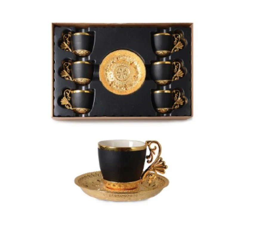 Black and Gold Coffee Cup Set (6 Cups & 6 Saucers)