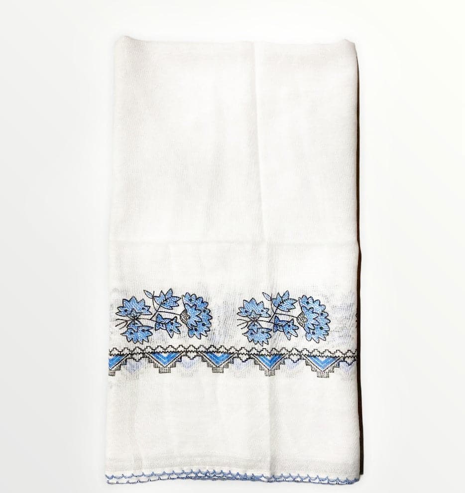 Head cover white with blue pattern (basortusu)