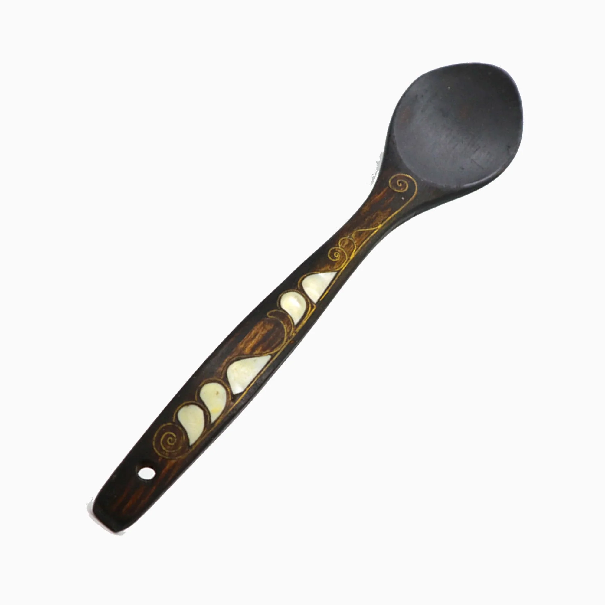 Walnut spoon, mother of pearl inlaid - Image 2